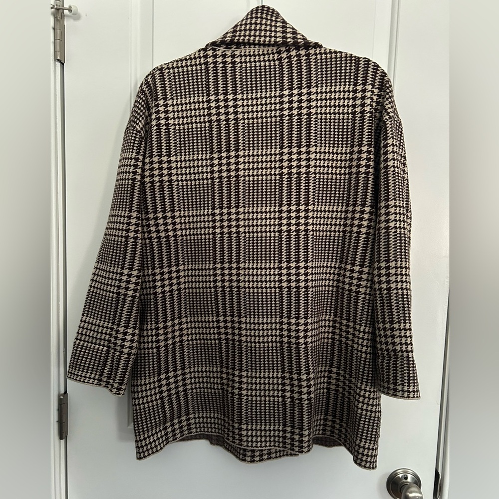 Zara Houndstooth Brown Tan Sweater Blazer - Picture 5 of 6